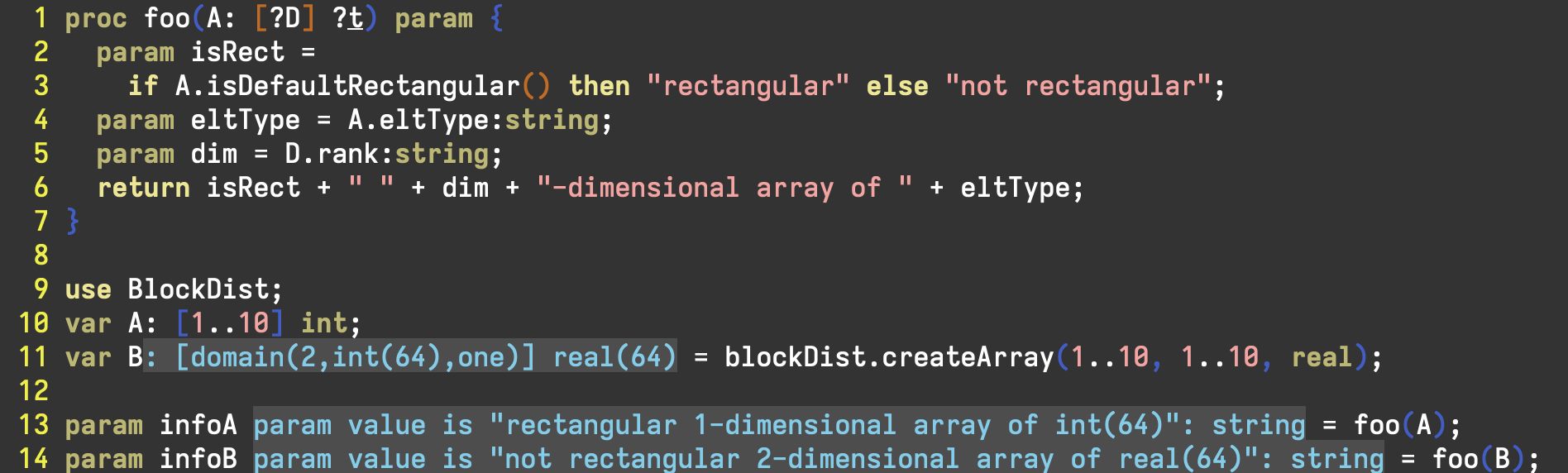 Dyno displaying inferred type information for array formals