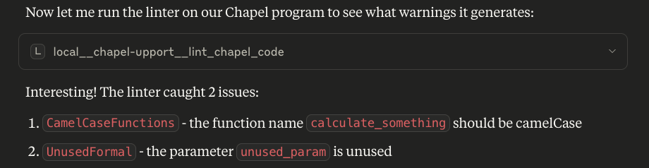 Claude finding linter warnings in its code