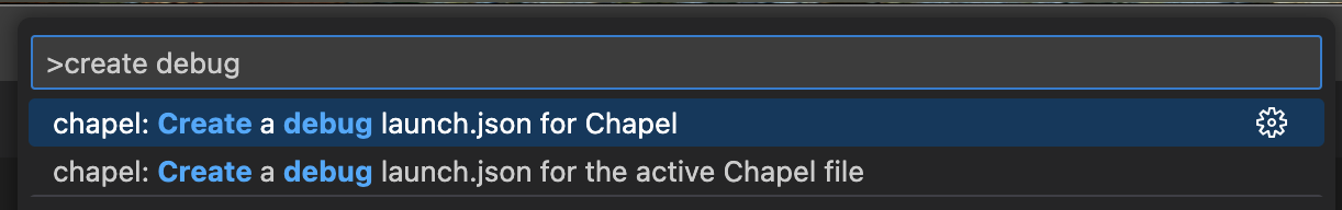 Screenshot of using the Chapel extension to generate a launch.json configuration file for Chapel